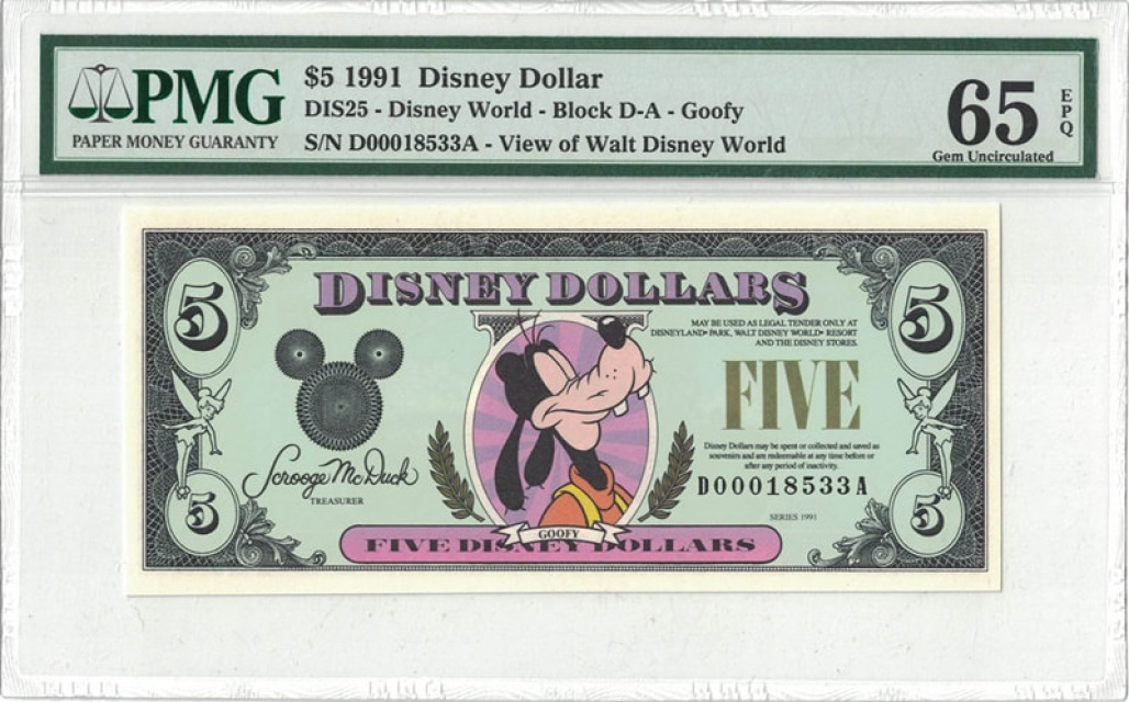1991  $5 Goofy  4-AA Series  NEW